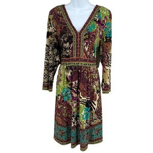 ECI‎ New York Paisley Midi Dress Womens XL Boho Stretch Art To Wear Modest NEW